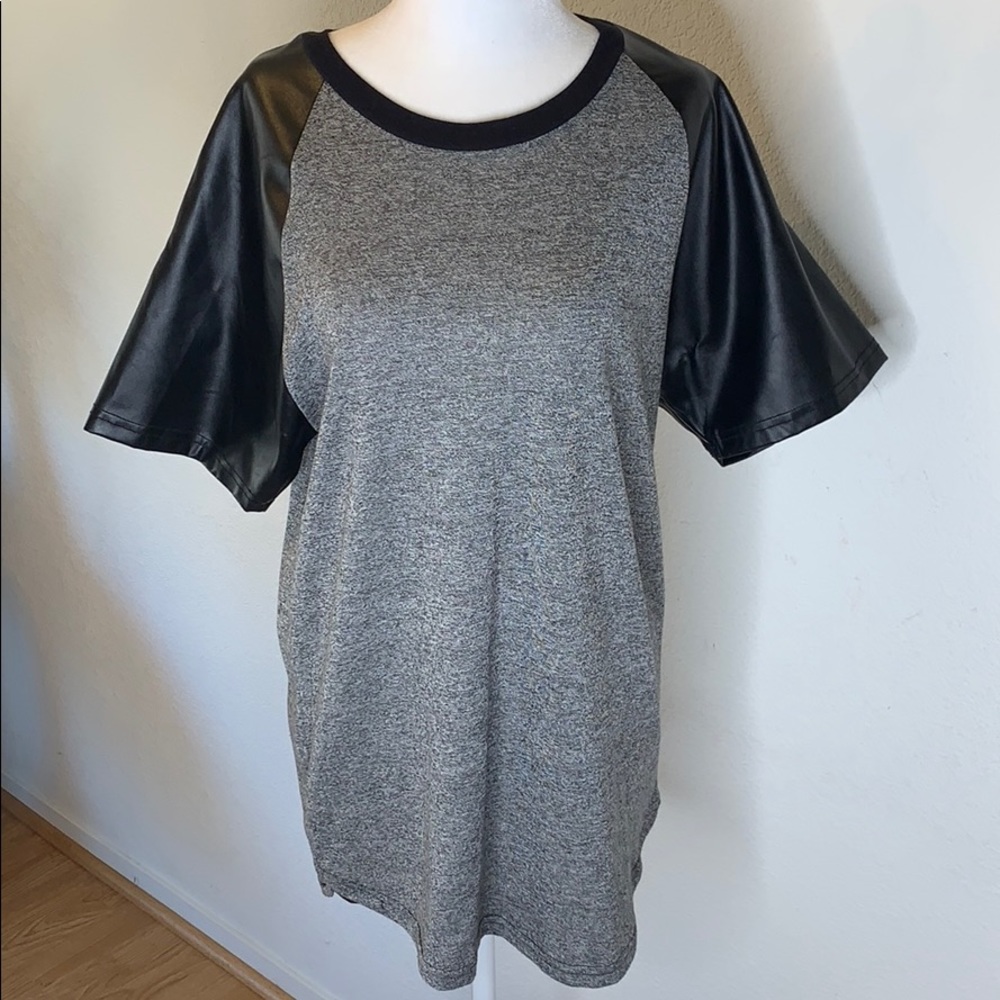 Black and gray cotton and faux leather shirt
